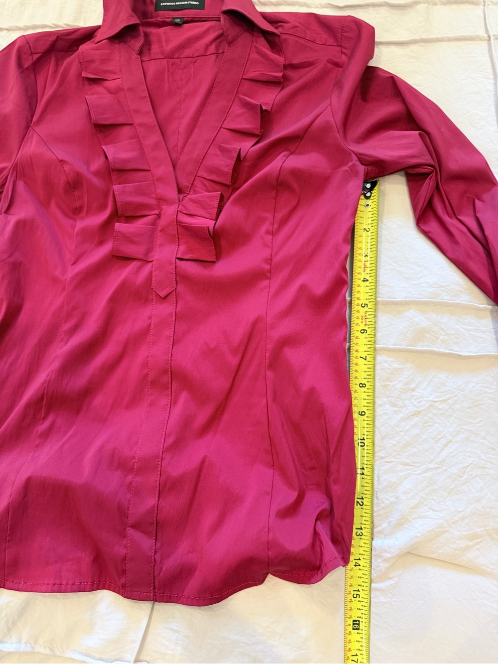 Express Red Ruffle-Trim Button Down Blouse - Picture 10 of 10